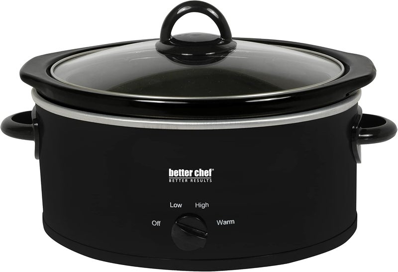 Better Chef Oval Slow Cooker | 3-Quart | 3-Tempature Settings | Side Handles | Glass Lid | Enamel Stoneware Insert (Black) - Image 2